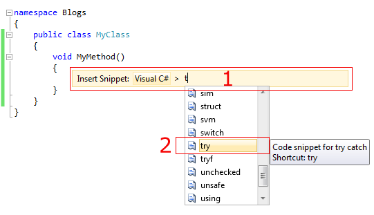 Visual Studio 2010 code snippets
