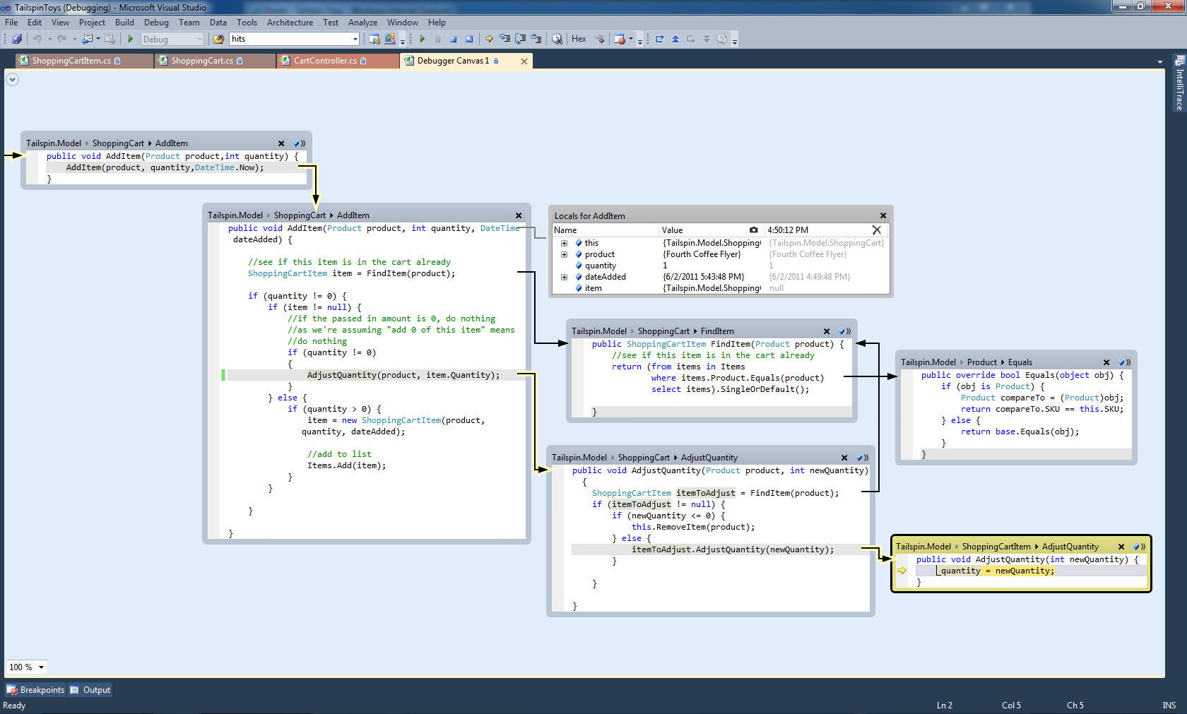 Debugger canvas feature from Visual Studio 2010